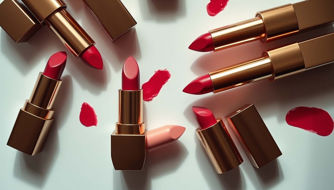 lipstick collection top down in editorial style