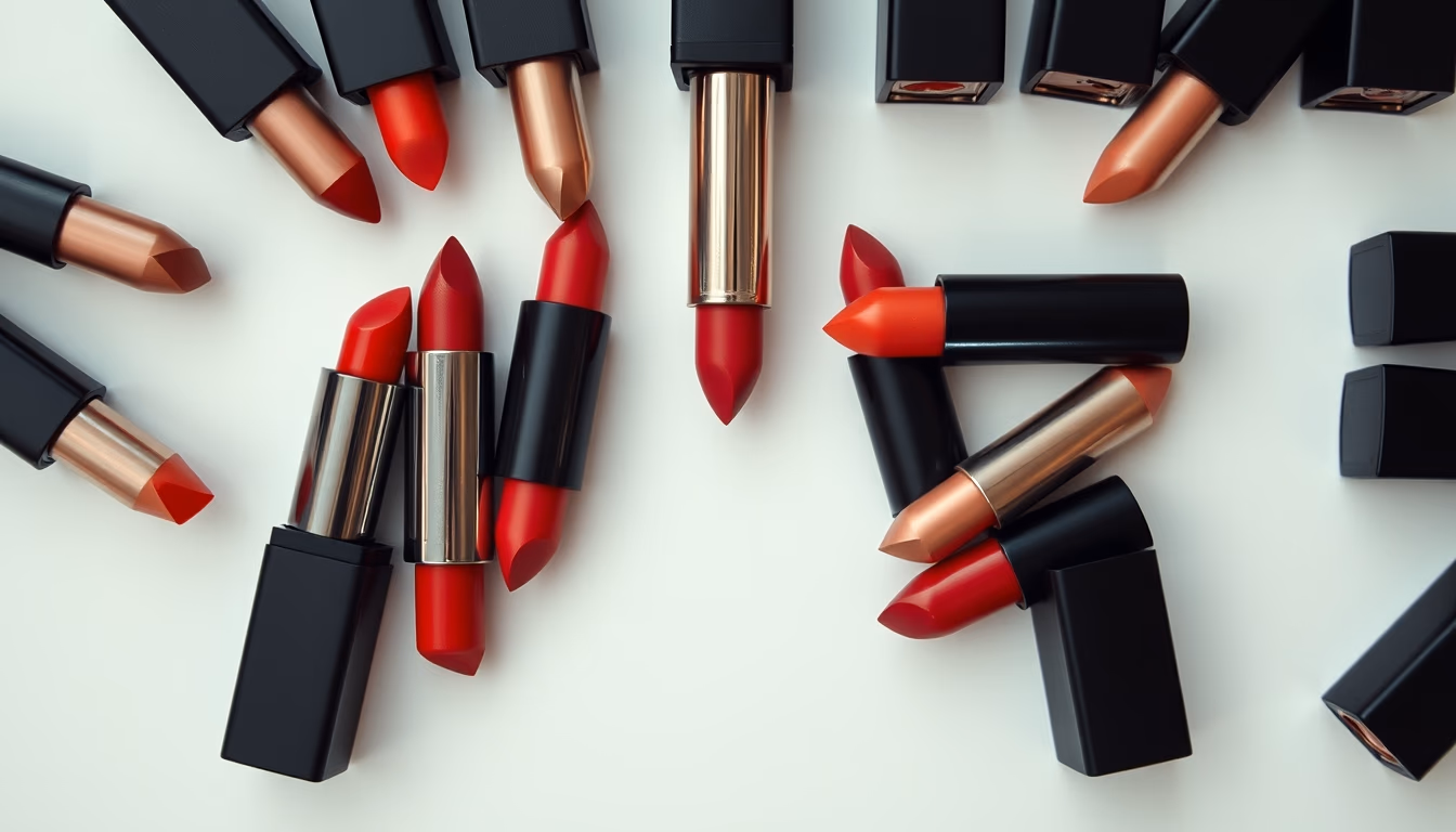 lipstick collection top down in editorial style