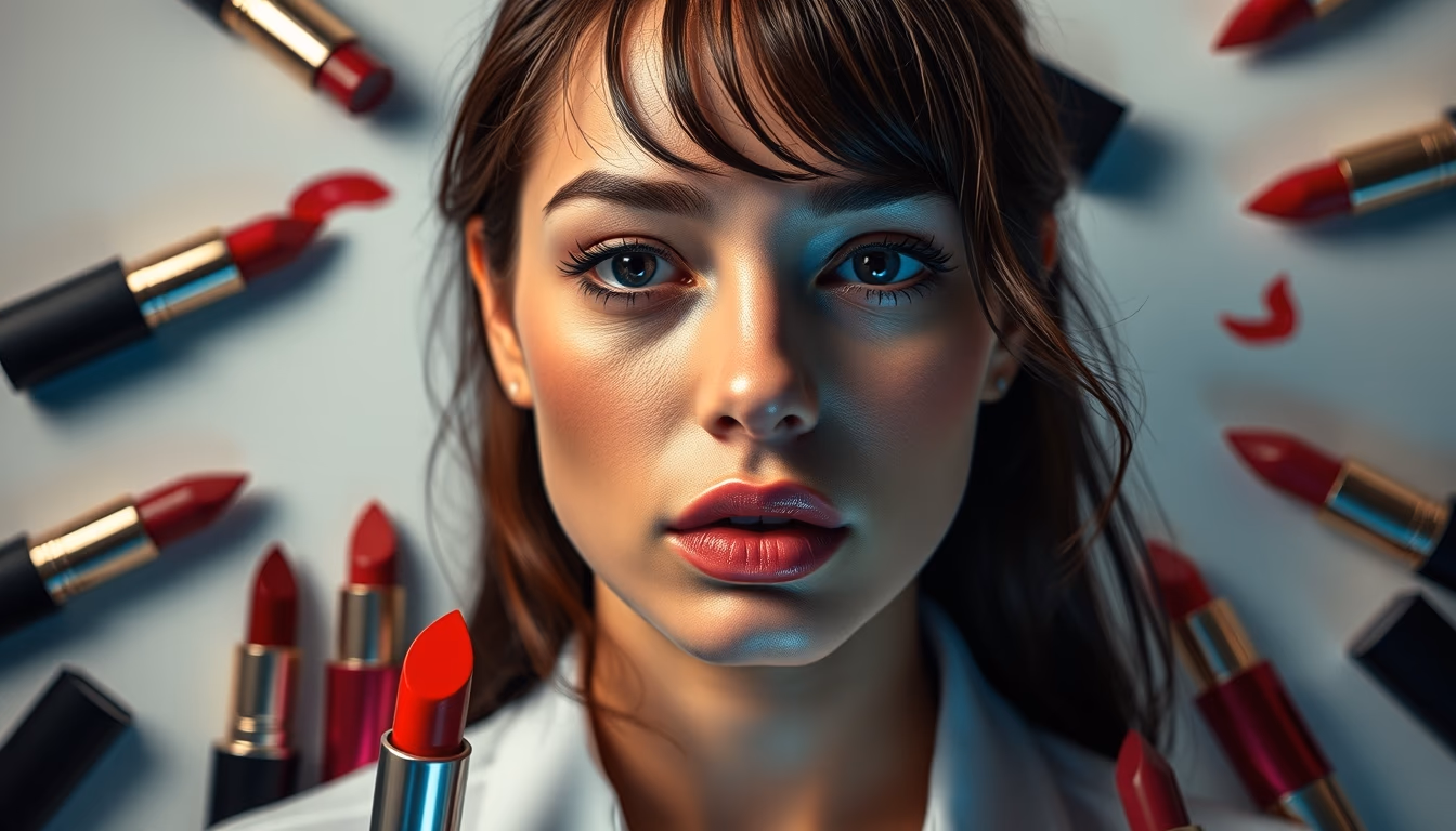 lipstick collection top down in editorial style