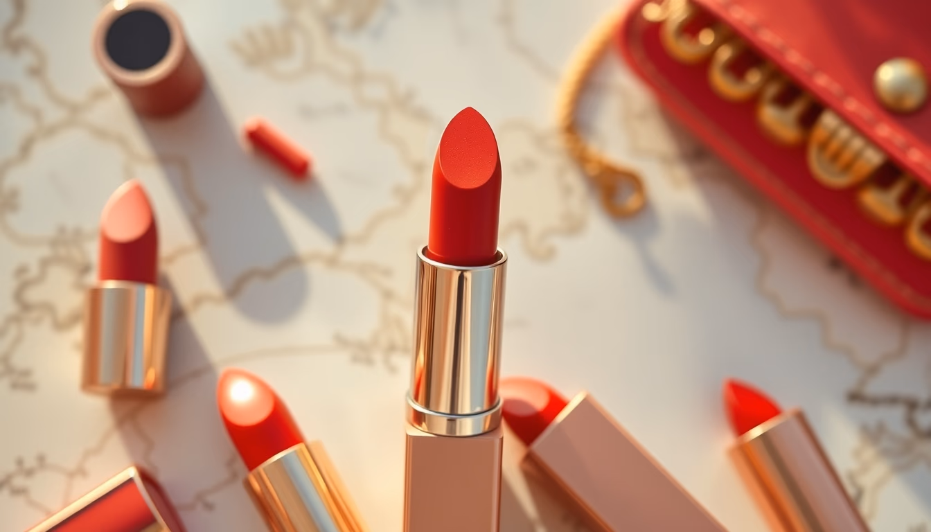 lipstick collection top down in editorial style