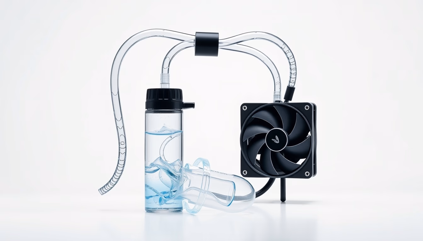 Liquid cooling loop em estilo editorial