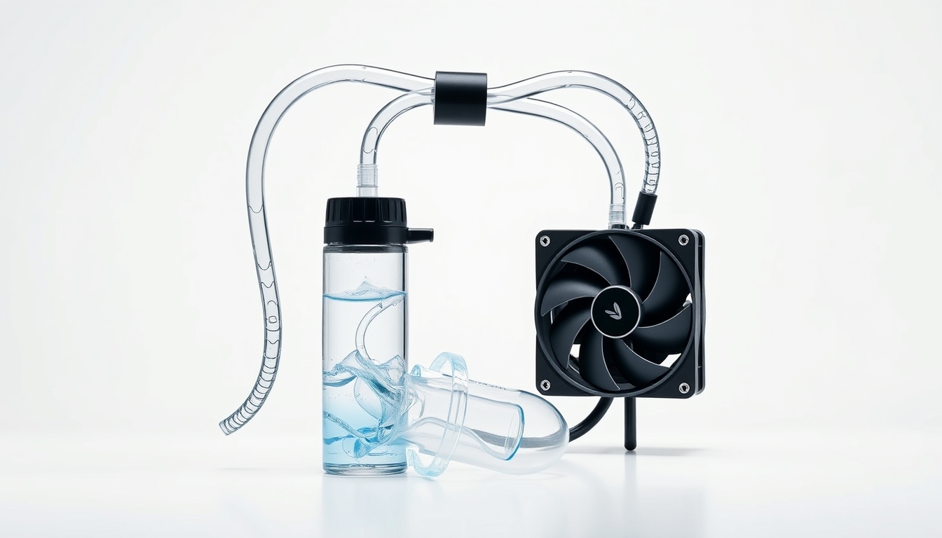liquid cooling loop in editorial style