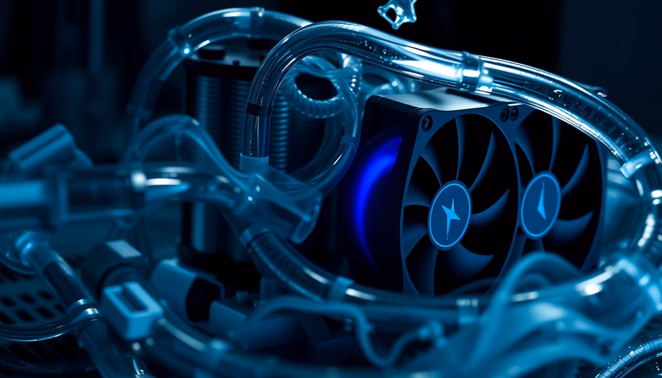 liquid cooling loop in editorial style