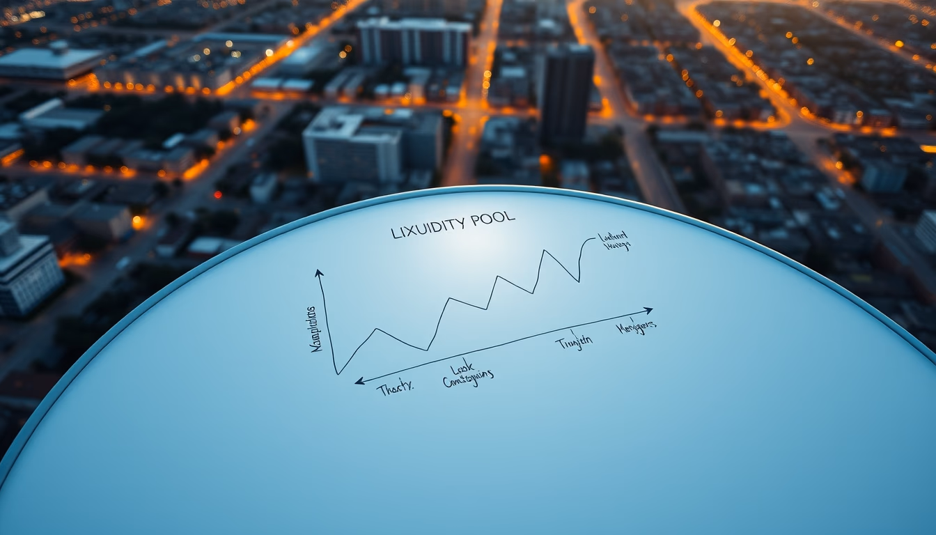 liquidity pool diagram on whiteboard in editorial style