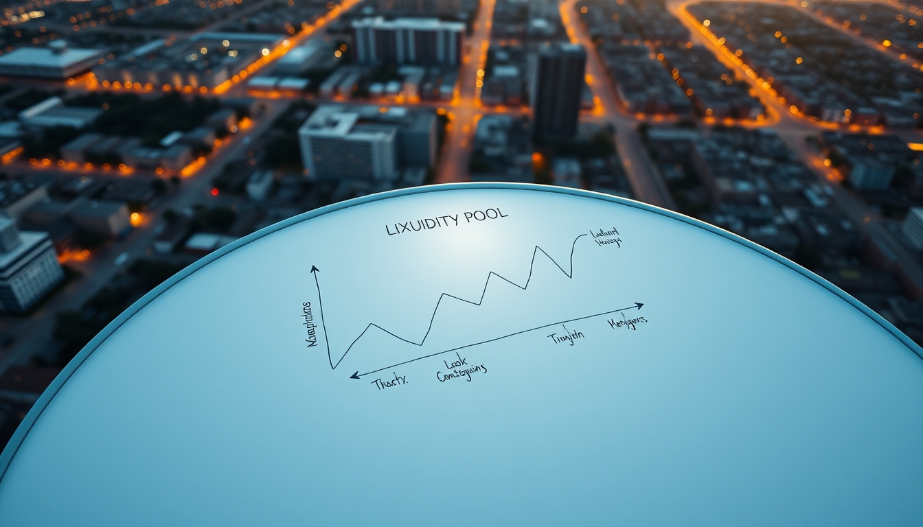 liquidity pool diagram on whiteboard in editorial style