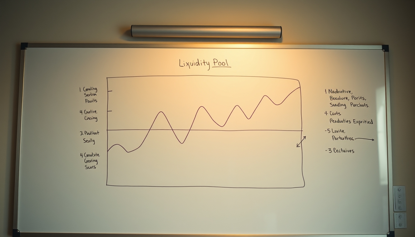 liquidity pool diagram on whiteboard in editorial style