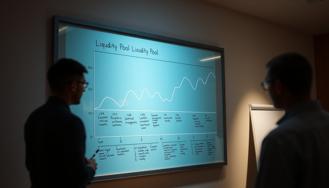 liquidity pool diagram on whiteboard in editorial style