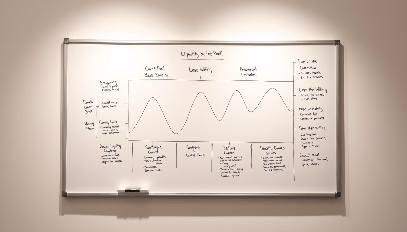 liquidity pool diagram on whiteboard in editorial style