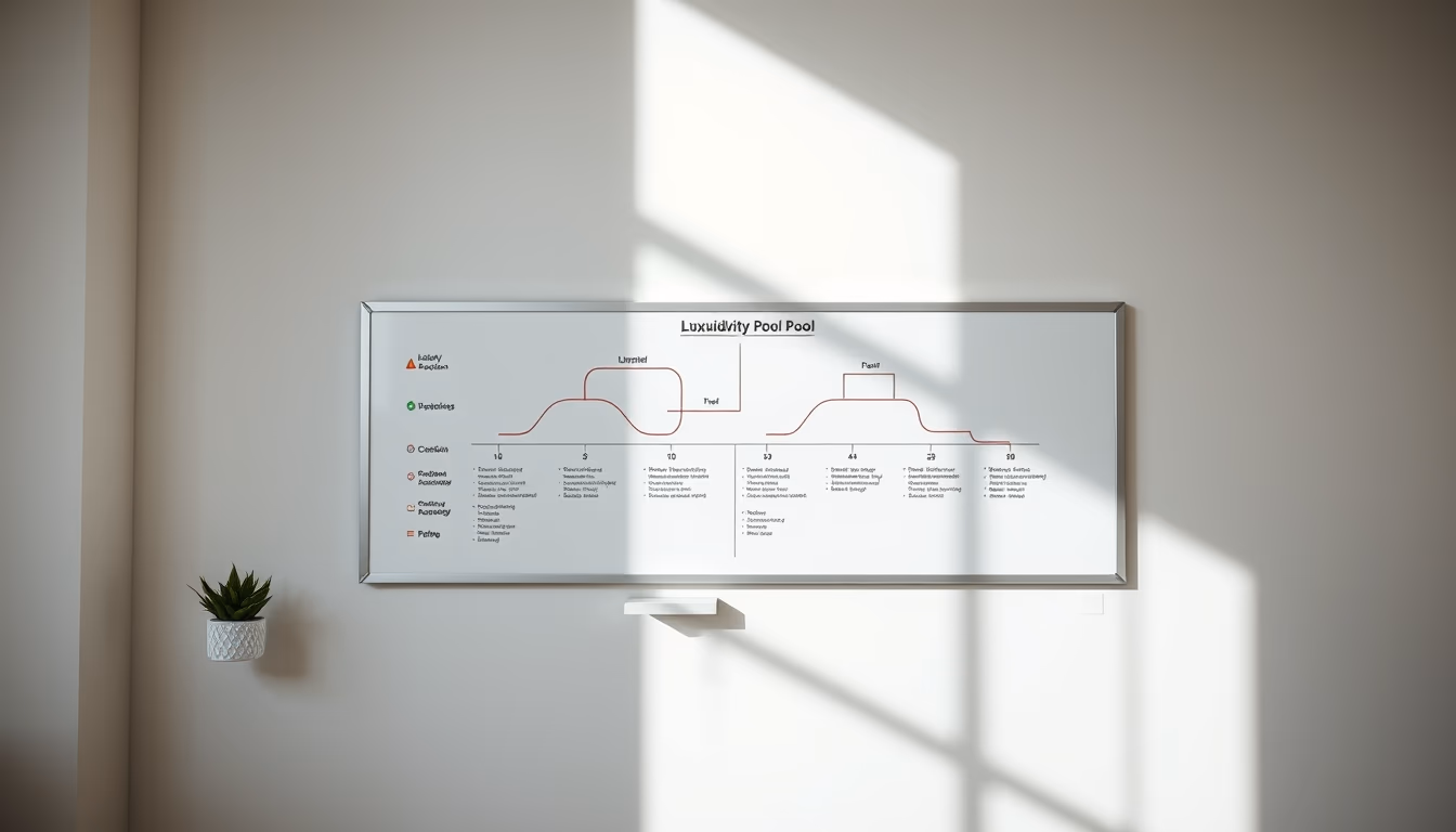 Pool de liquidez diagram on whiteboard em estilo editorial