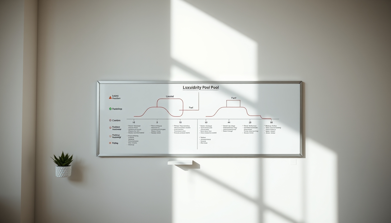 liquidity pool diagram on whiteboard in editorial style