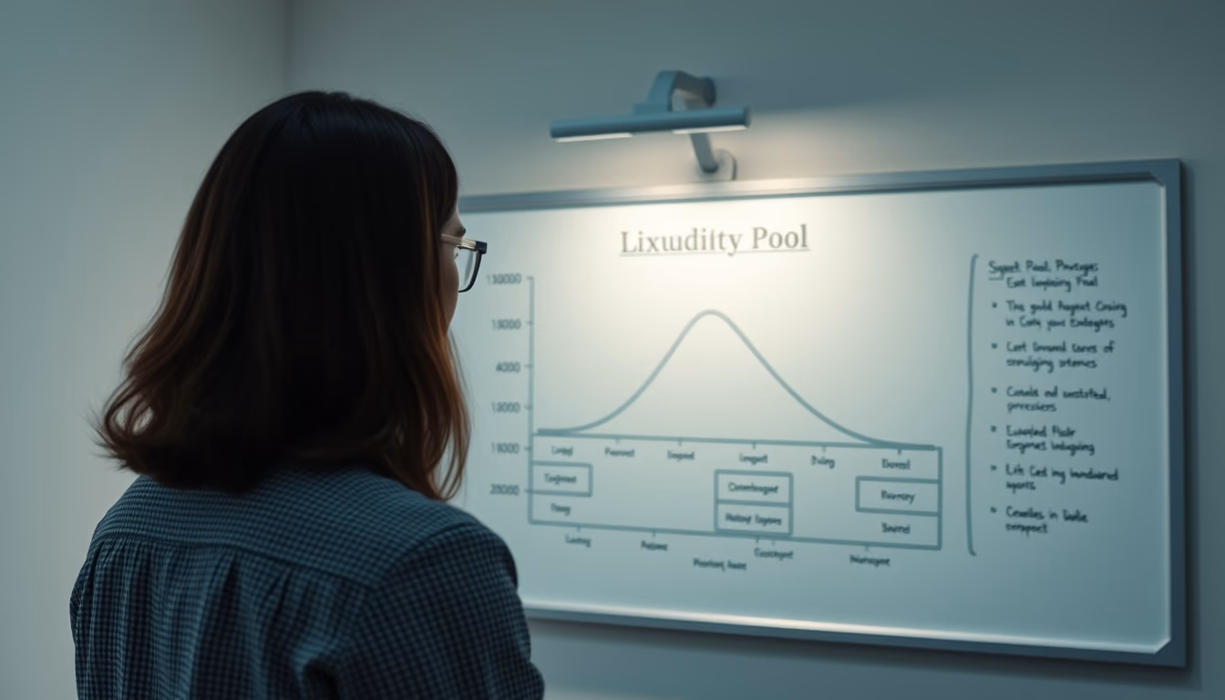 Pool de liquidez diagram on whiteboard em estilo editorial