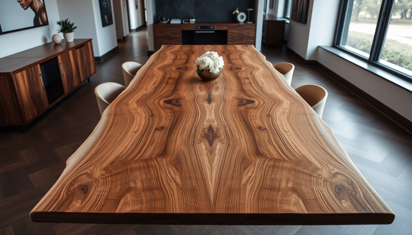 live edge dining table in editorial style
