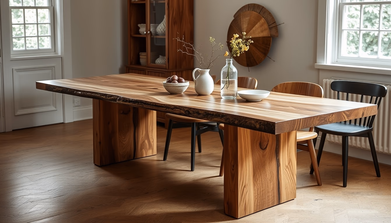 live edge dining table in editorial style