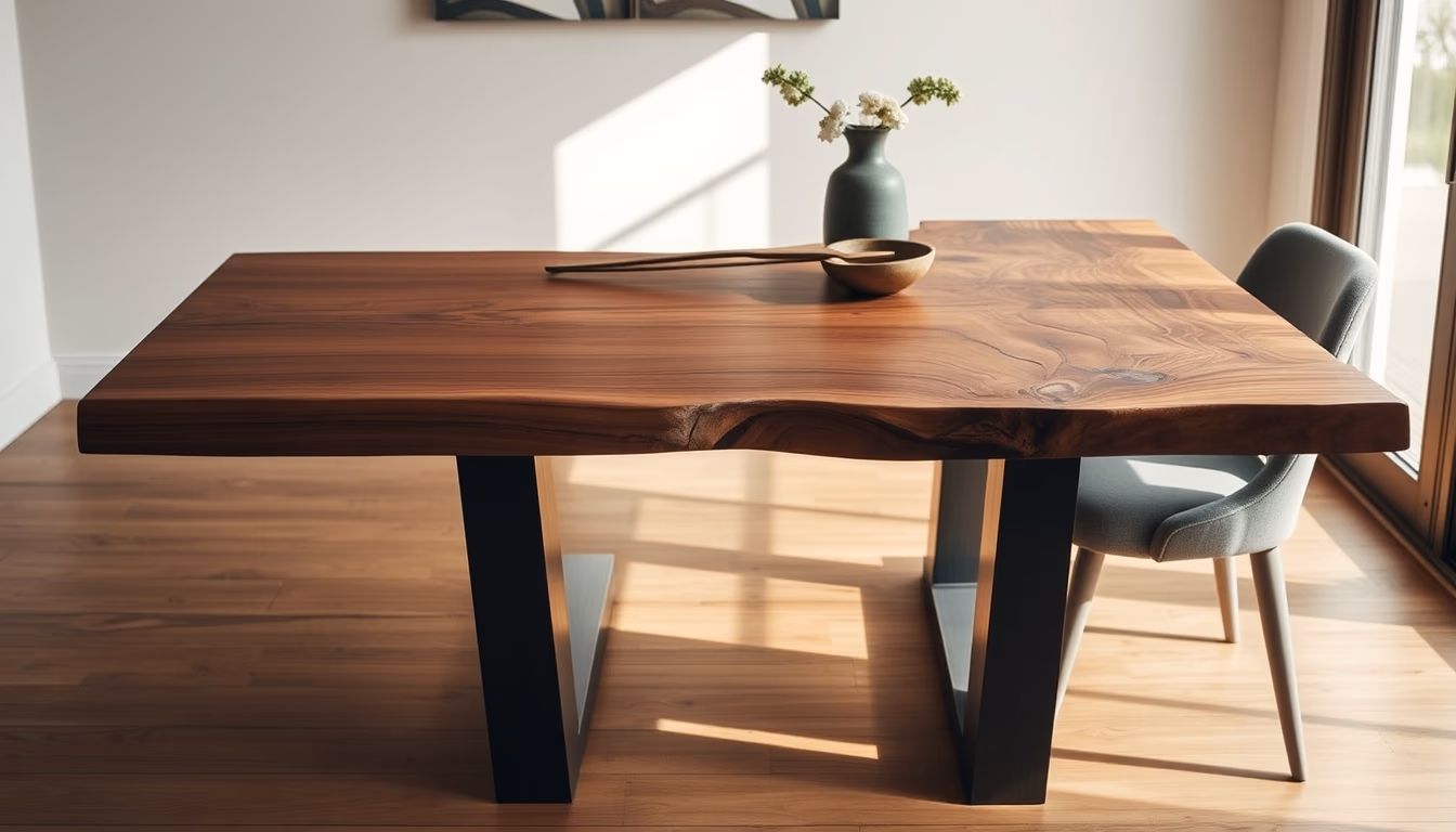 live edge dining table in editorial style