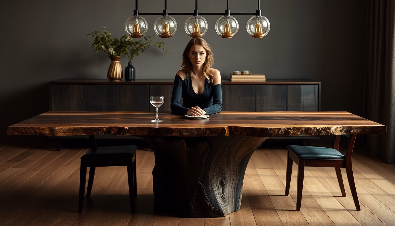 live edge dining table in editorial style