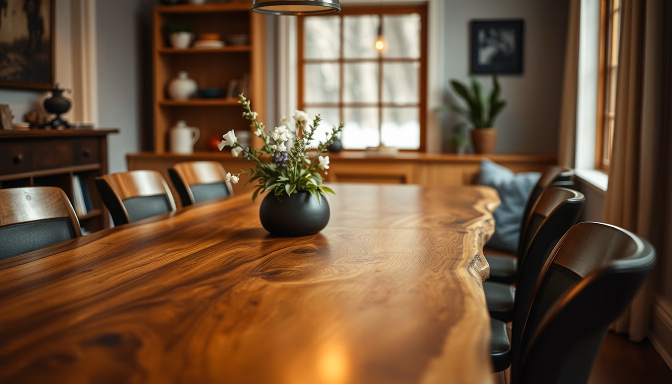 live edge dining table in editorial style