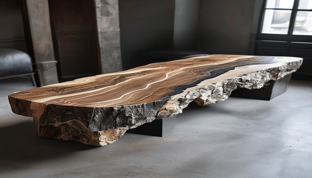 live edge slab table in editorial style