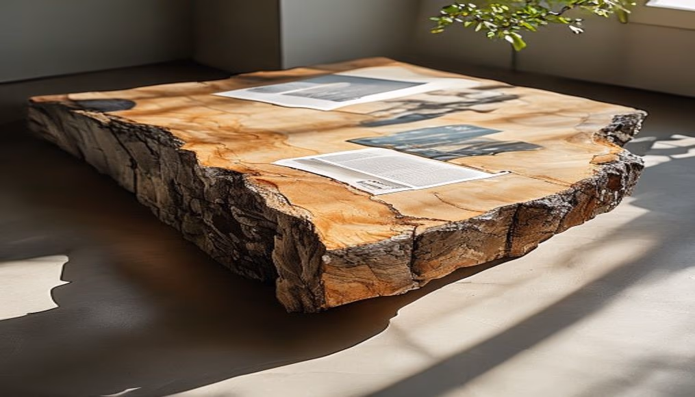 live edge slab table in editorial style