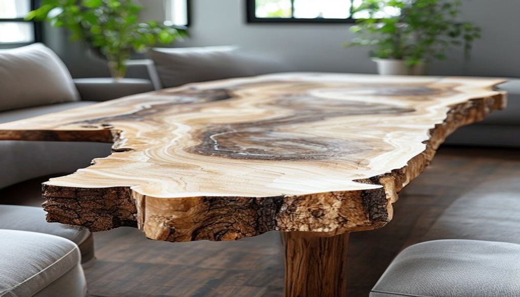 live edge slab table in editorial style