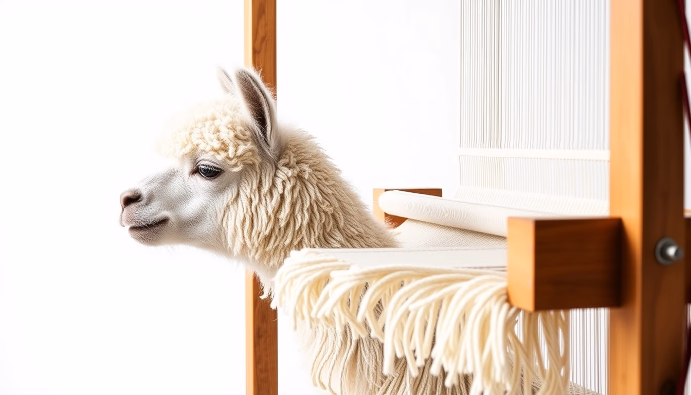 loom weaving alpaca in editorial style