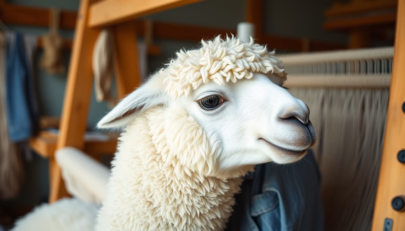 loom weaving alpaca in editorial style