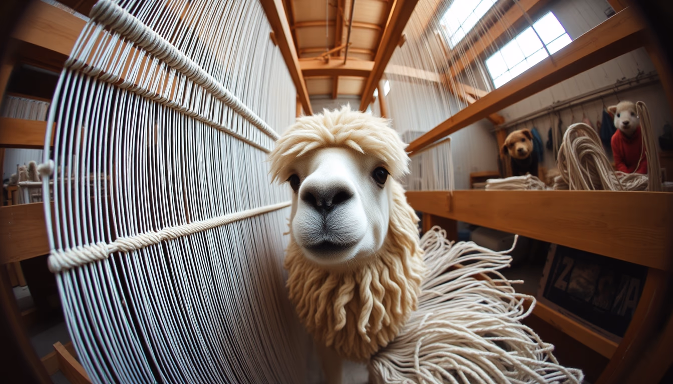 loom weaving alpaca in editorial style
