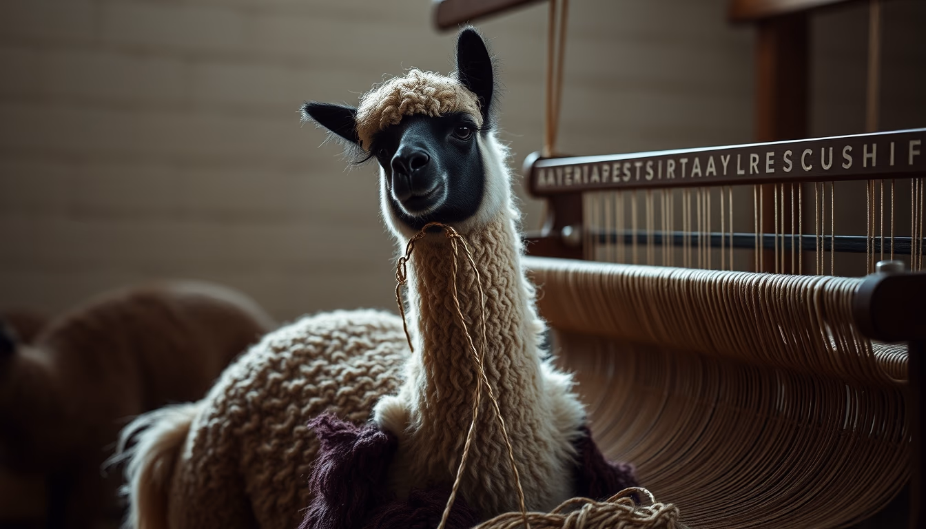 loom weaving alpaca in editorial style