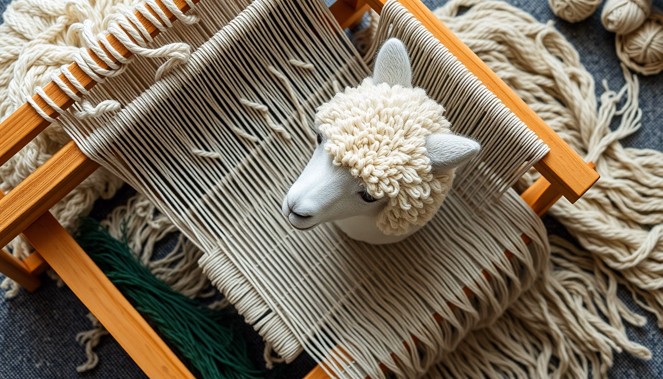 loom weaving alpaca in editorial style