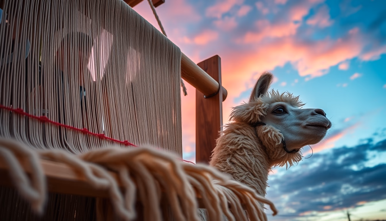 loom weaving alpaca in editorial style