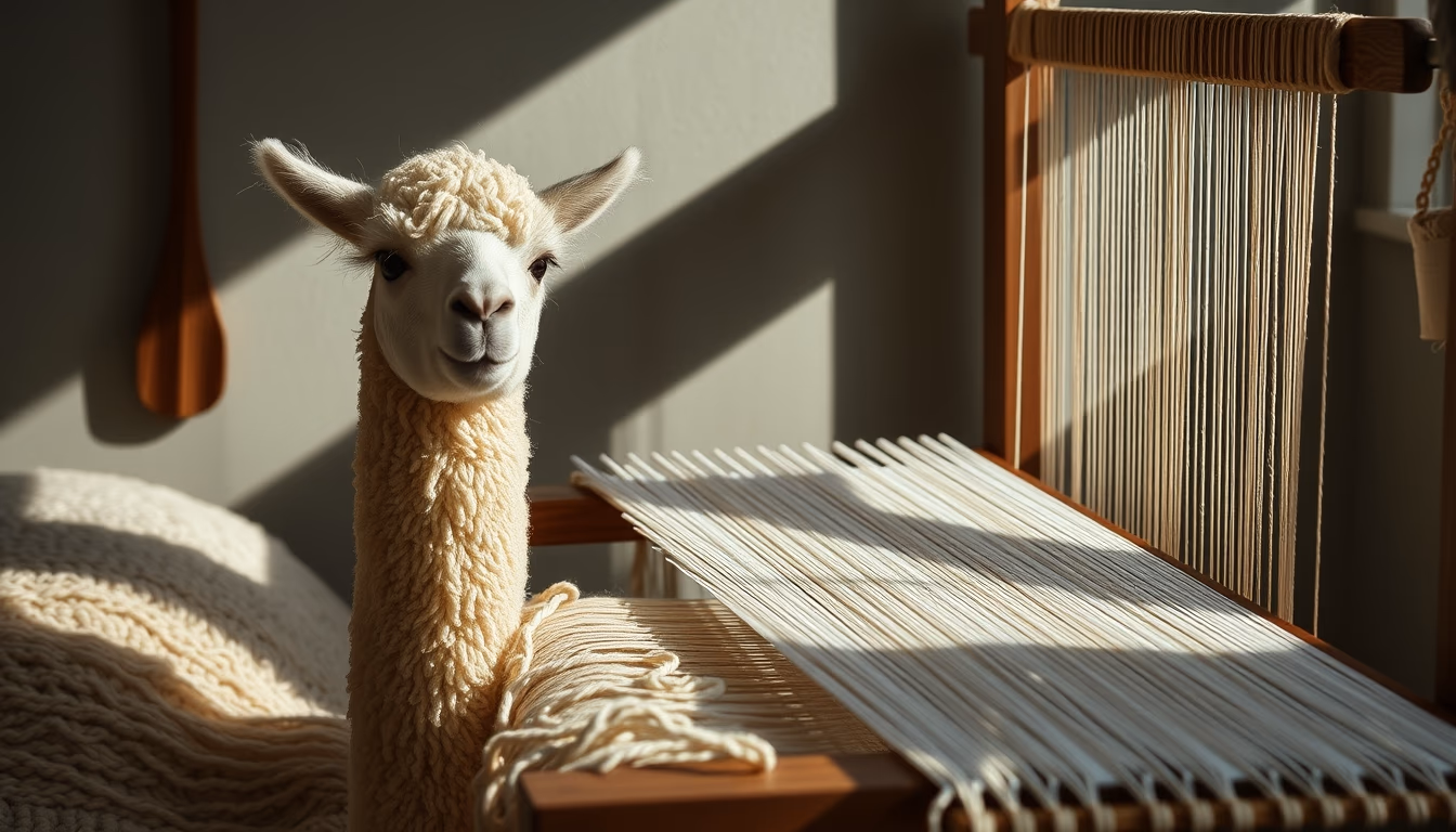 loom weaving alpaca in editorial style
