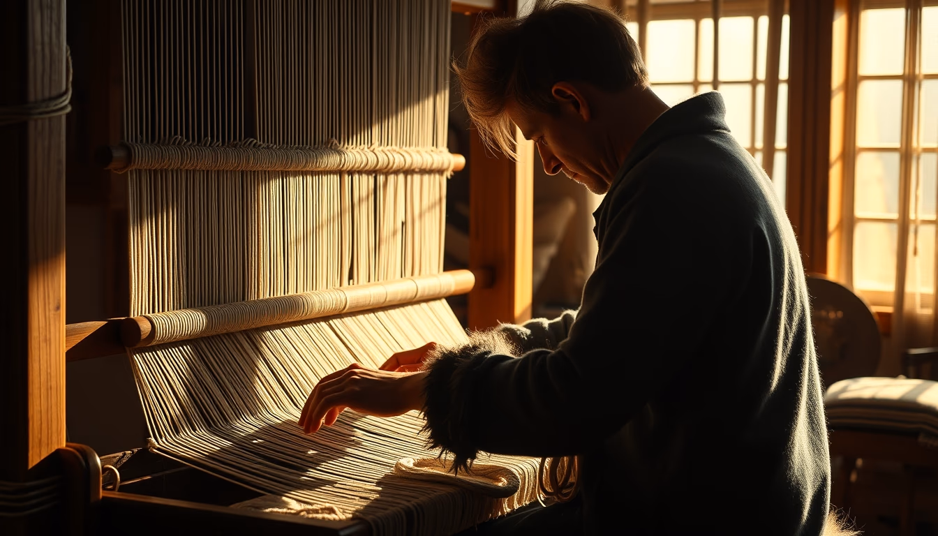 loom weaving alpaca in editorial style