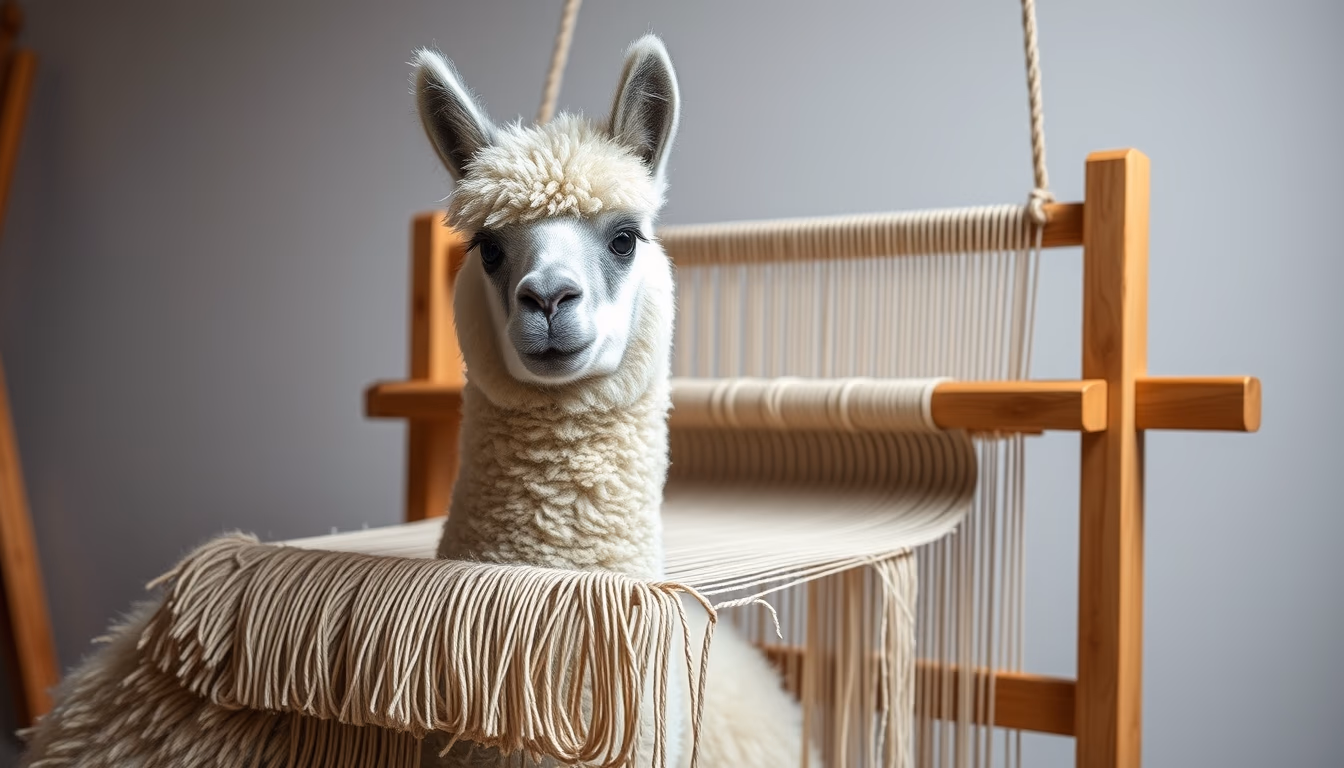 loom weaving alpaca in editorial style