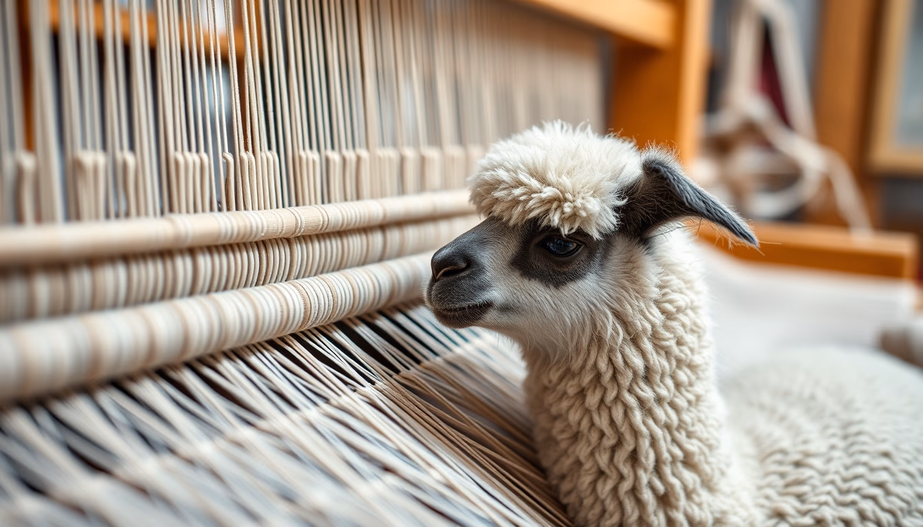 loom weaving alpaca in editorial style