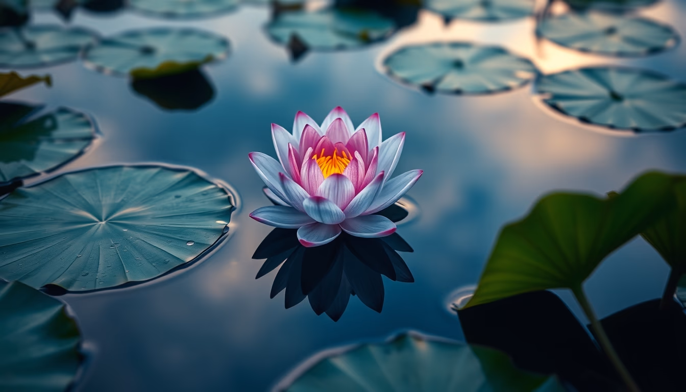lotus flower water reflection in editorial style