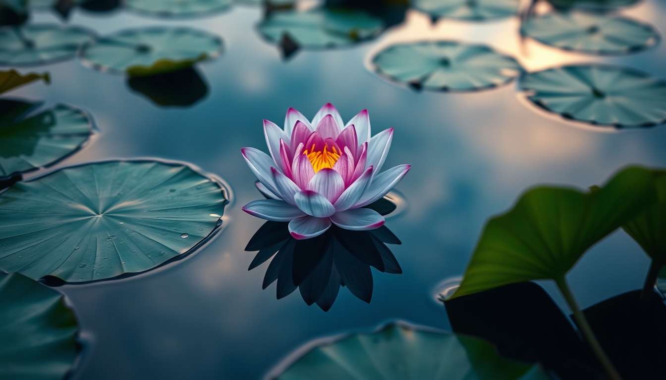 lotus flower water reflection in editorial style