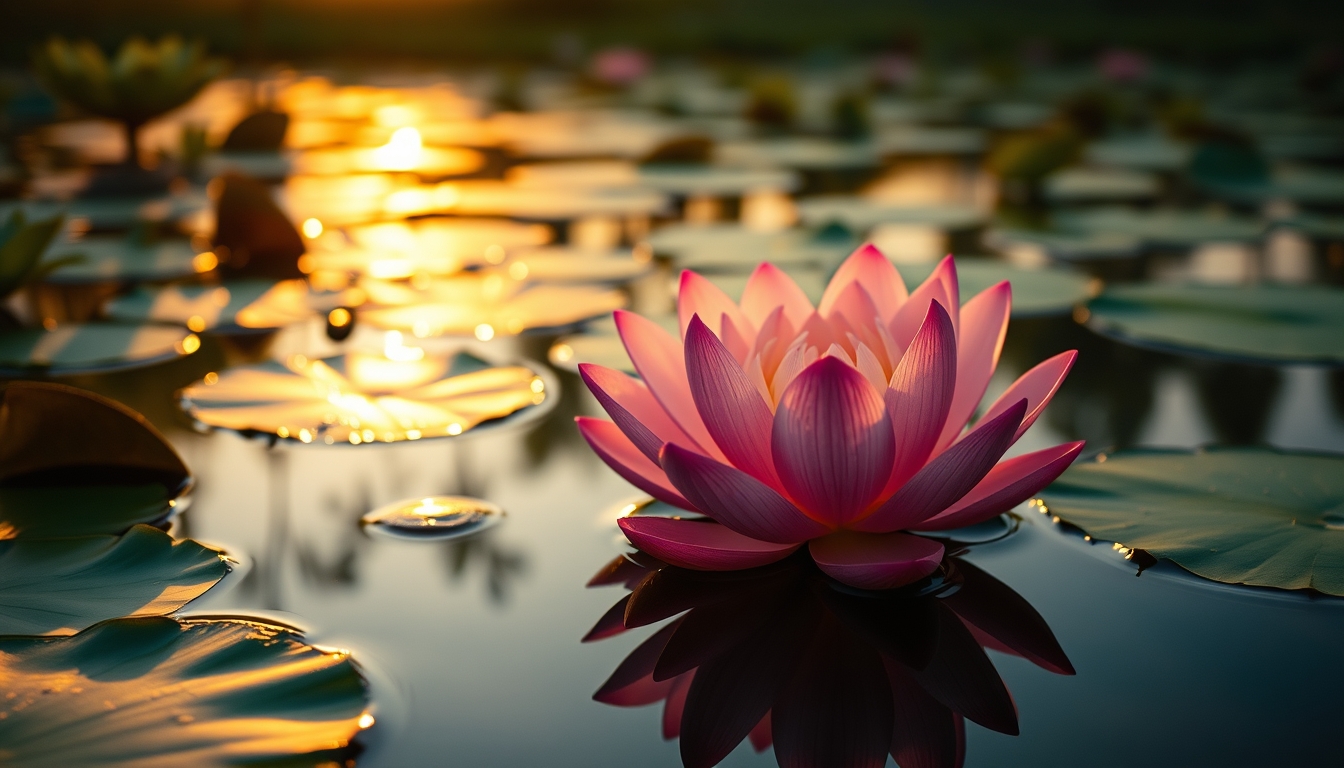 lotus flower water reflection in editorial style