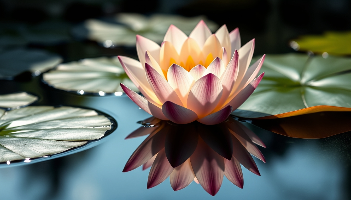 lotus flower water reflection in editorial style