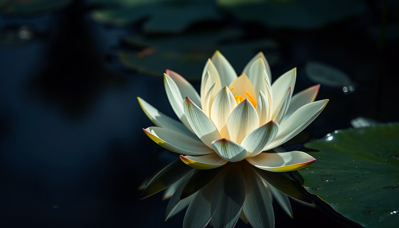 lotus flower water reflection in editorial style