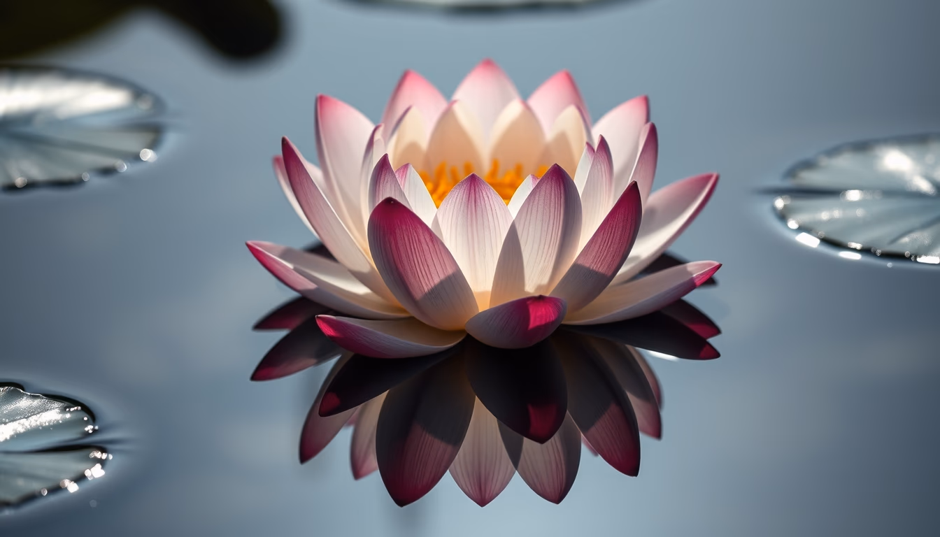 lotus flower water reflection in editorial style