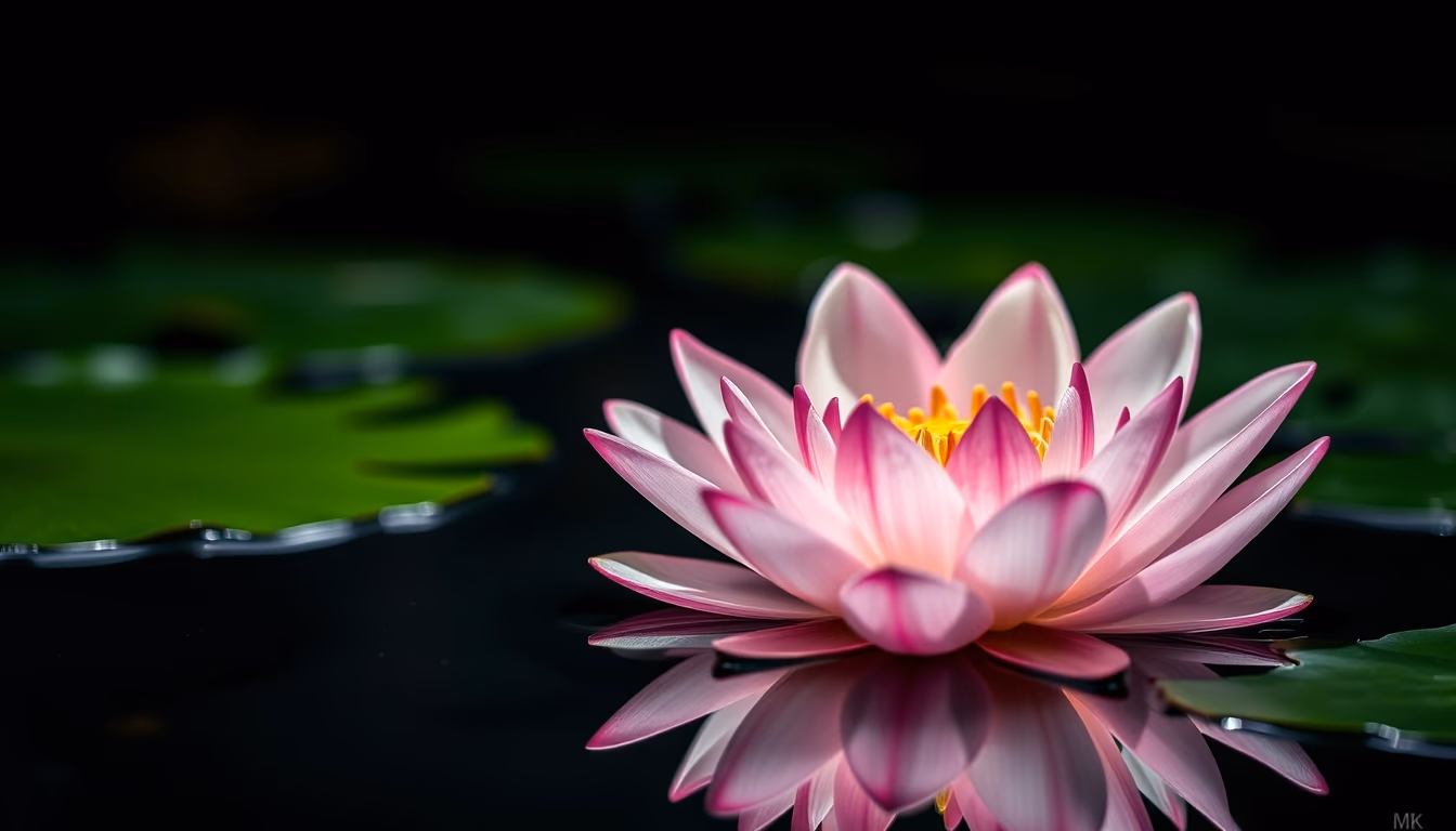 lotus flower water reflection in editorial style