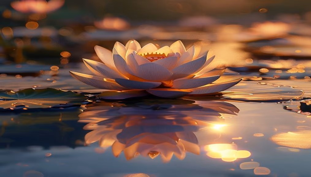 lotus flower water reflection in editorial style