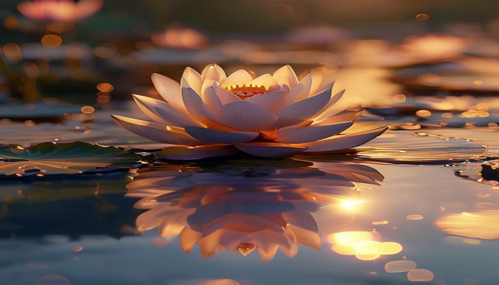 lotus flower water reflection in editorial style
