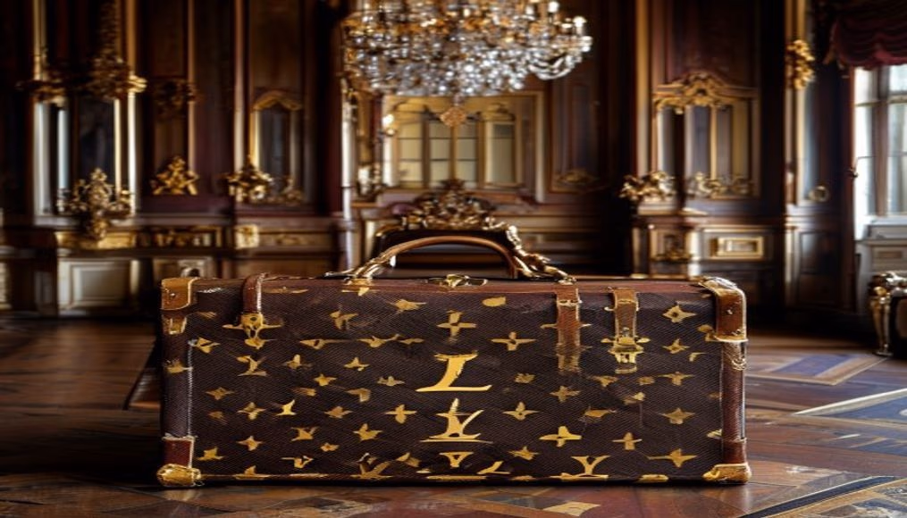 louis vuitton bisten 70 monogram trunk in luxury editorial photography