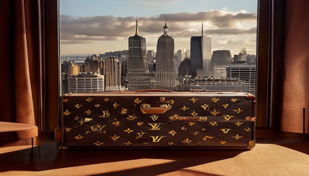 Louis vuitton bisten 70 monogram trunk em fotografia editorial de luxo