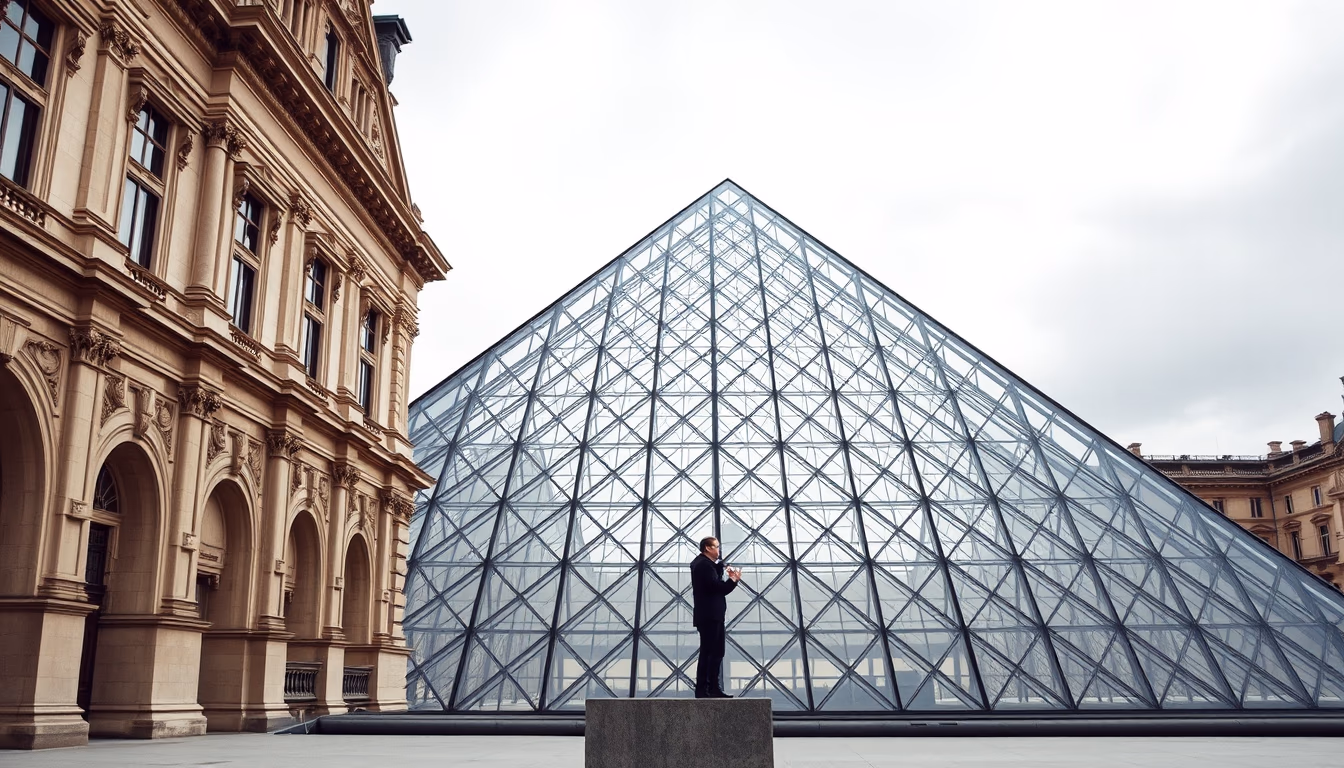 louvre pyramid glass in editorial style