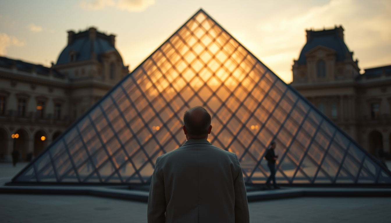 louvre pyramid glass in editorial style