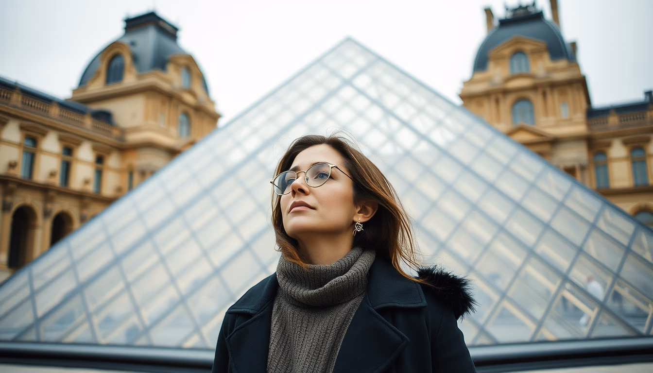 louvre pyramid glass in editorial style