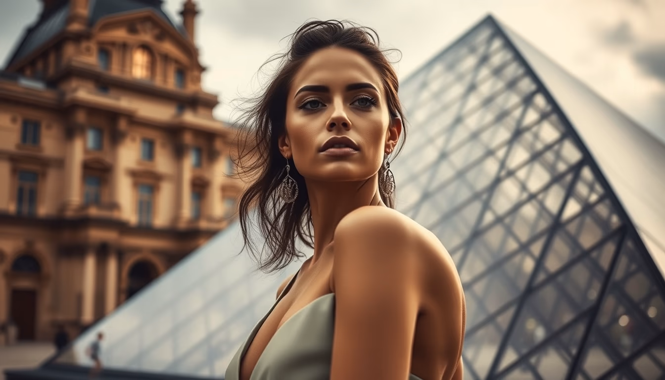 louvre pyramid glass in editorial style