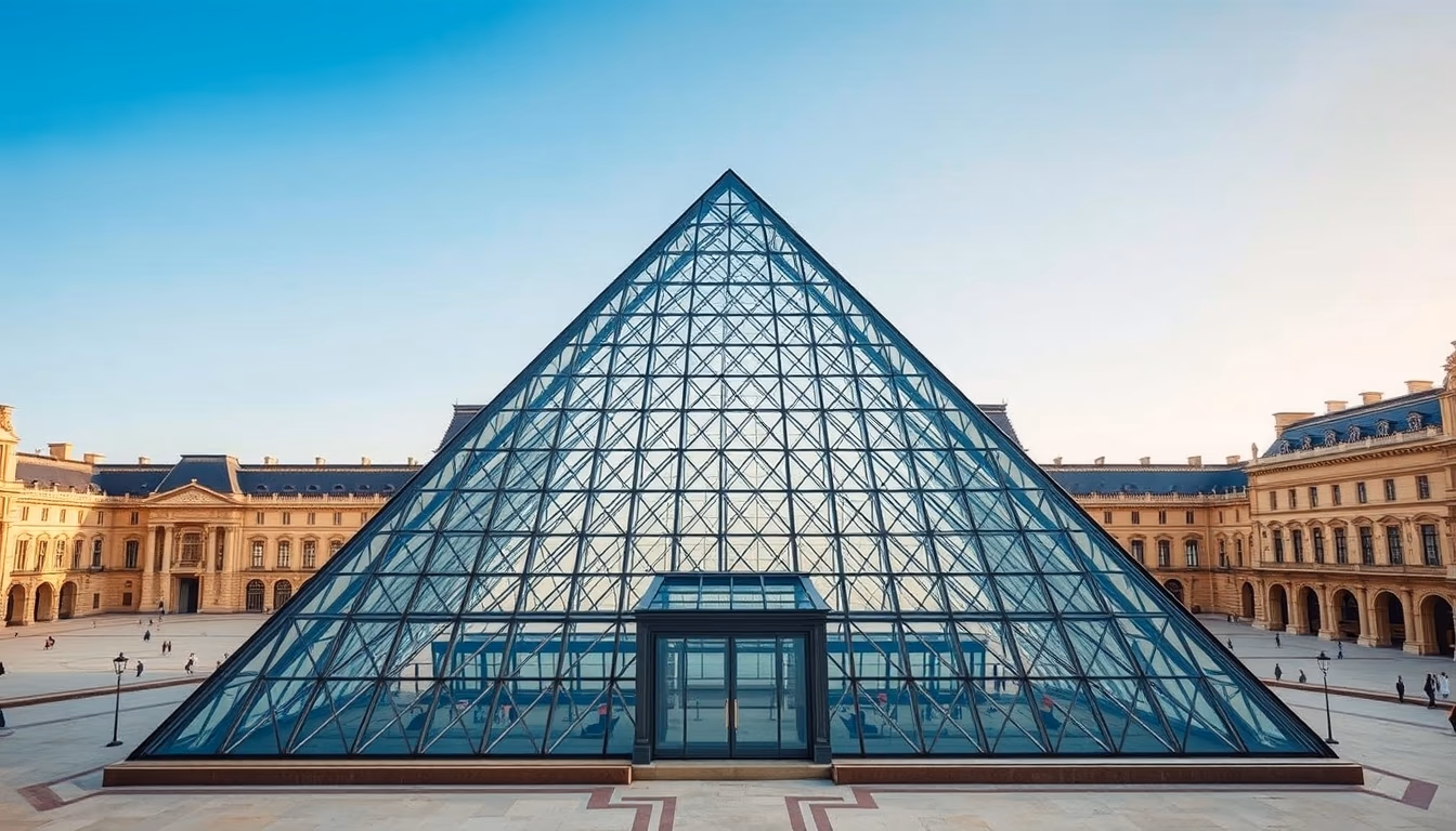 louvre pyramid glass in editorial style