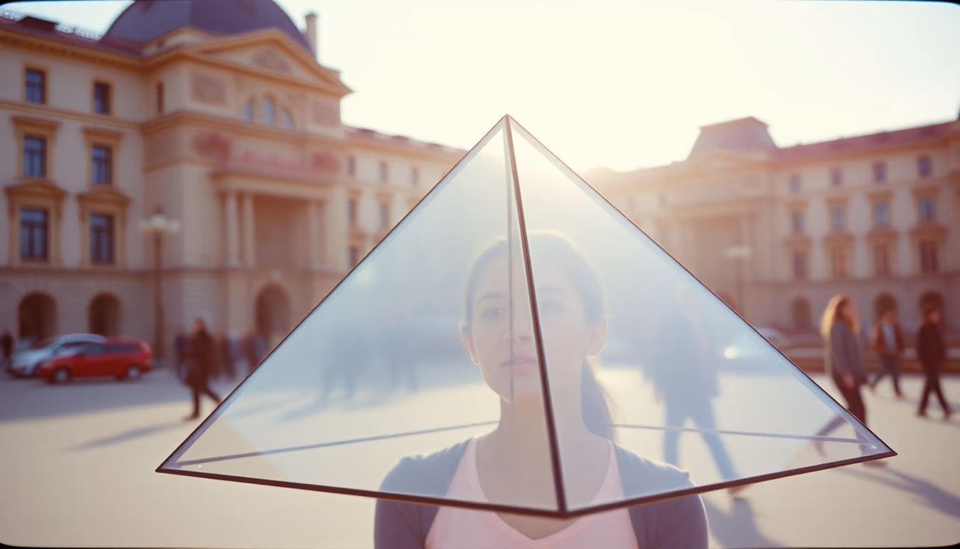 louvre pyramid glass in editorial style